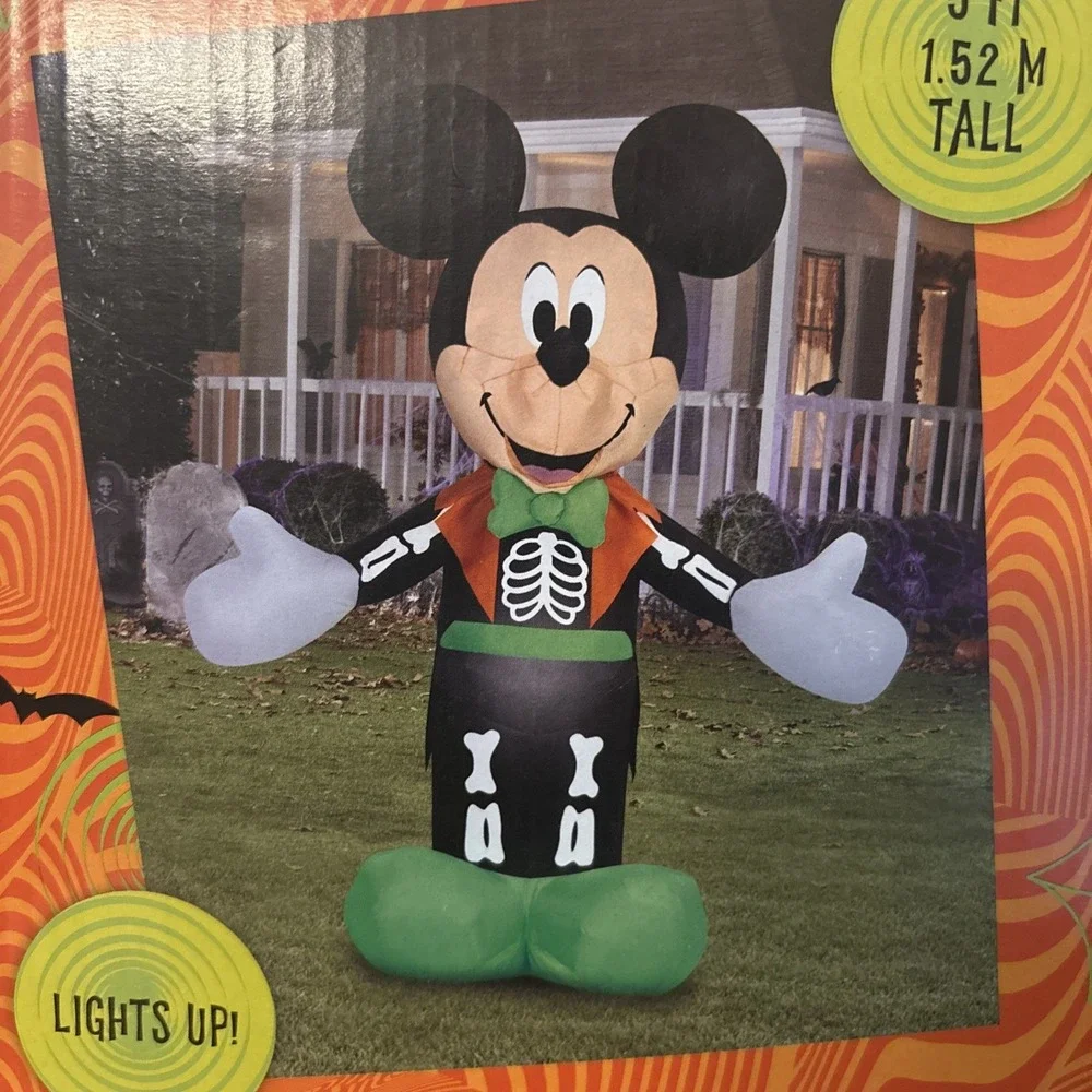 Disney Mickey Mouse 5 Ft Halloween Airblown Inflatable Skeleton Lights Up NIB